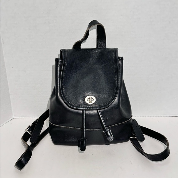 Vintage COACH Daypack Black Leather Drawstring Mini Backpack Bag 9960 USA Y2K - Picture 13 of 16